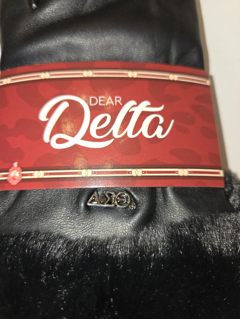 Dear Delta Black Faux Leather Gloves with Fur Cuff NEW